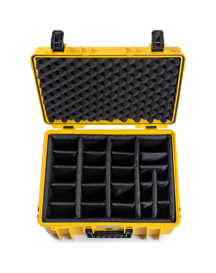 B&W Outdoor Case Type 6000 (PP.326): Yellow - Top View Open Dividers