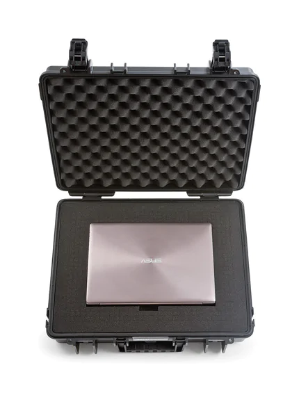 B&W Outdoor Case Type 6040 (PP.210): Black - Top View Open Foam with Laptop
