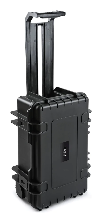B&W Outdoor Case Type 6600 (PP.260) with Wheels: Black - Three-Quarter Front Upright Handel Extended
