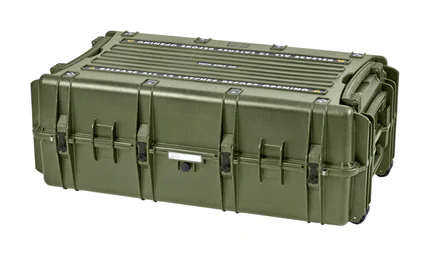 Explorer 10840 Waterproof Case With Wheels - Olive - Front view showing edge castors