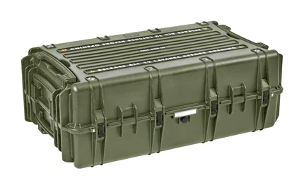 Explorer 10840 Waterproof Case With Wheels - Olive - Front view showing top handle