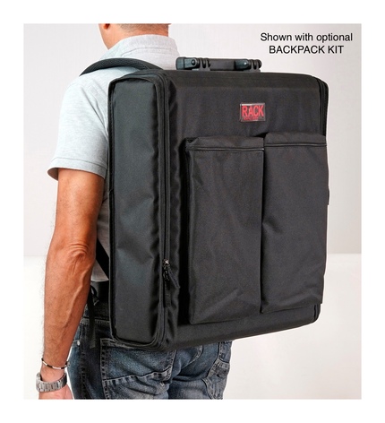 Explorer 2U Rack Bag - Side (With Optional Backpack Kit On A Person)