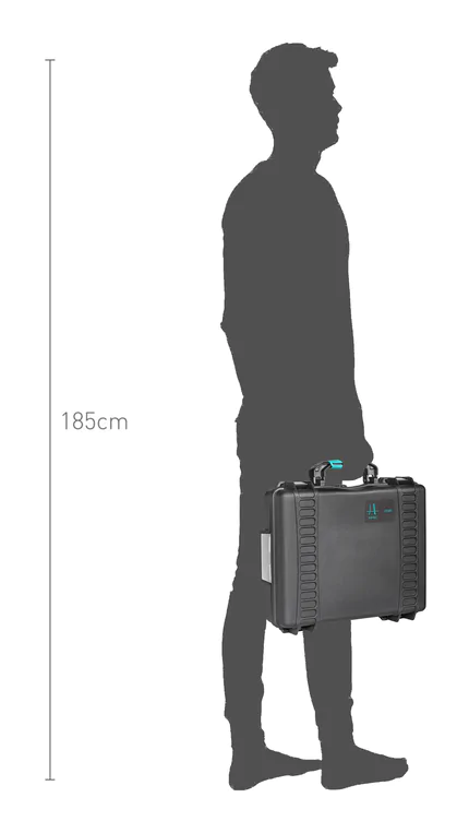 HPRC 2590 Case (Laptop Size Waterproof Case) - Diagram showing size next to a man