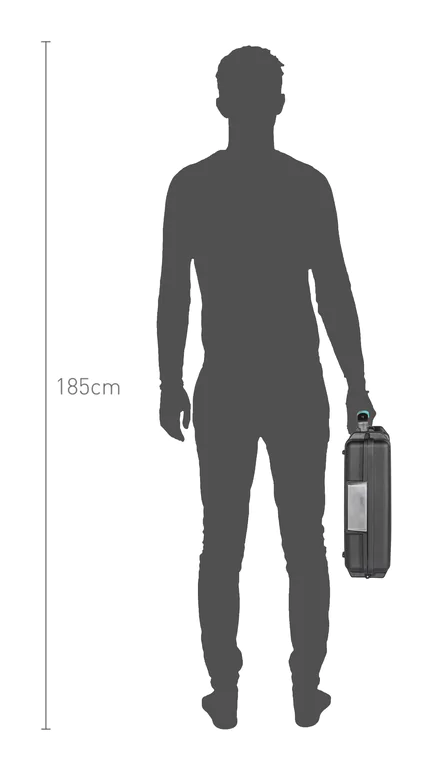 HPRC 2590 Case (Laptop Size Waterproof Case) - Diagram showing size next to a man