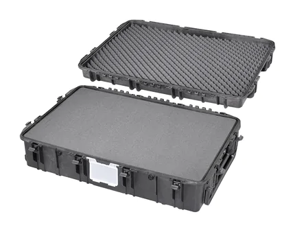MAX1090H280-R Waterproof Case with Removable Lid (with Wheels) - Open with Foam with Lid Detached