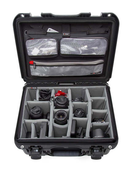 Nanuk 933 Waterproof Hard Case - Black - With padded divider set and lid organiser - View showing inside view of case