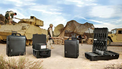Peli 1780RF Rifle Case - Several Peli Protector Cases, including the 1780HL, on a military base.