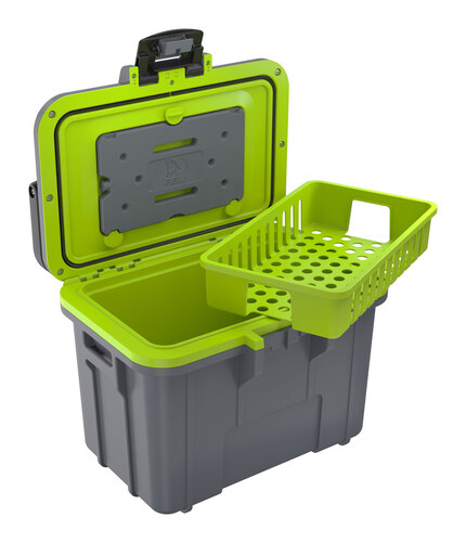 Peli 8QT Personal Cooler: Dark Gray - Green Open